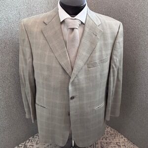 Burberry London Blazer 42S Sport Coat Wool Windowpane Plaid Light Gray Pen Slot*